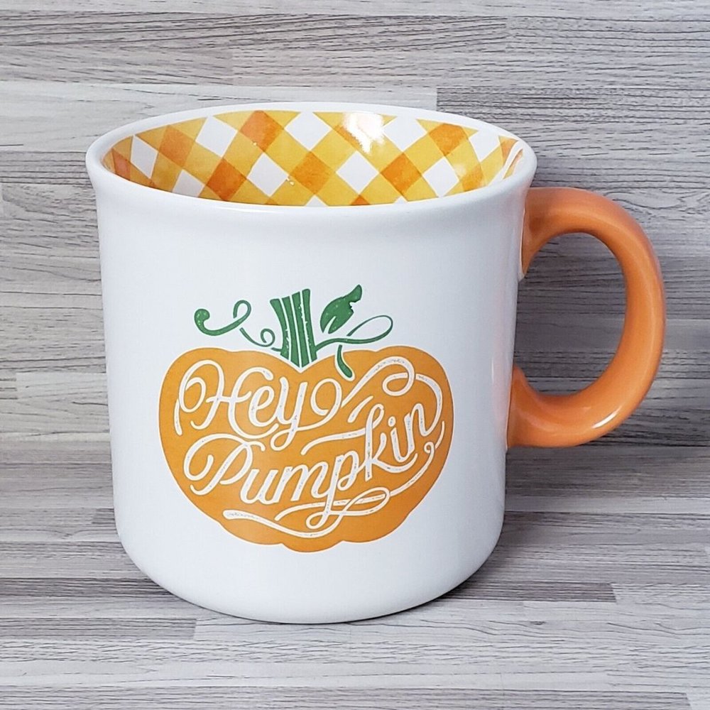 Hey Pumpkin White Orange 16 oz. Stoneware Coffee Mug Cup